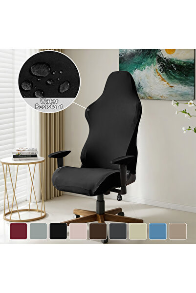 Choice غطاء كرسي تنافسي أسود من الحرير الحليبي المرن المقاوم للماء والكهرباء، مكون من 4 قطع/مجموعة، مناسب للإنترنت