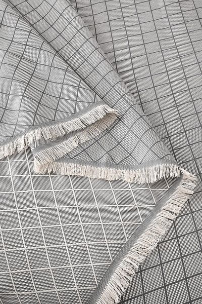 Denizli Concept Double Gray Lapis Pike Set - Geometric Patterned 100% Cotton Bedspread - with Sheets