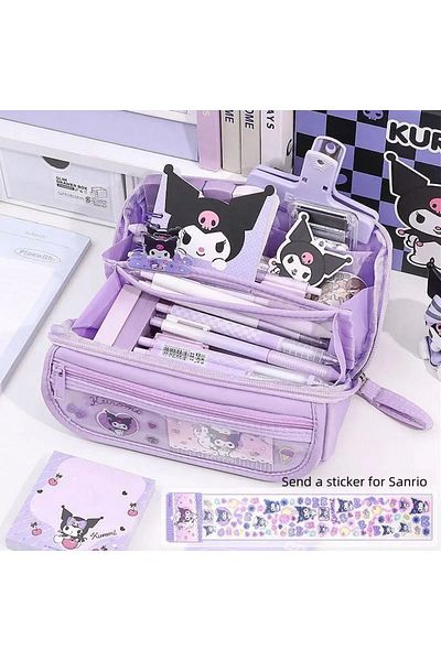Choice Send A Sticker Cute Kuromi Pencil Case Sanrio Stationery For Junior High School Girls New Primary Sc