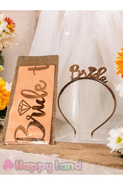 Happyland طقم تاج وحزام لحفلات العروس باللون الذهبي الوردي