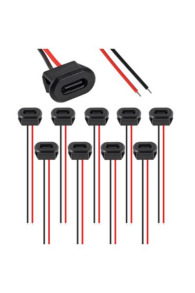 AOKIN 10pcs 5/10/20pcs Type-c Female Chassis 2 Pin Type-c Female Socket Connector Waterproof Jack Female C