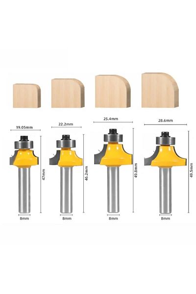 Choice 4 Pcs 4 Pcs 8mm Shank Roundover Router Bit Set - Woodworking Milling Cutter For Edge Rounding And Ch