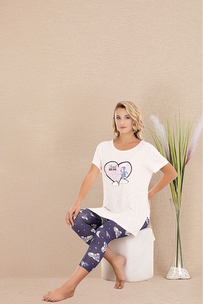 Lady Lingerie طقم بيجامة نسائي بأكمام قصيرة وياقة مفتوحة