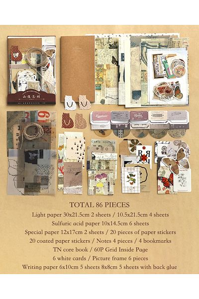 Choice A Journamm 86pcs/pack Diy Scrapbooking Pack Collage Junk Journal Decor Stickers Materials Paper Com.