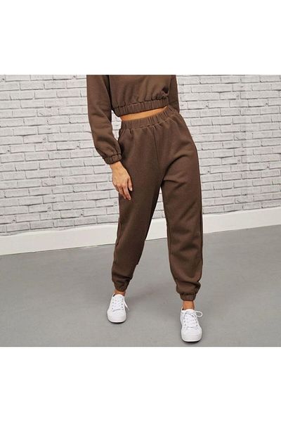 FUNSTYLE Καφέ Γυναικείο Λαστιχένιο Πόδι Ανυψωμένο Χειμερινό Jogger Φούτερ