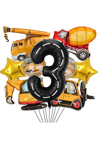 Choice Other 3YearsSet 9pcs Engineering Theme Foil Balloon Set With 40Inch Nu...