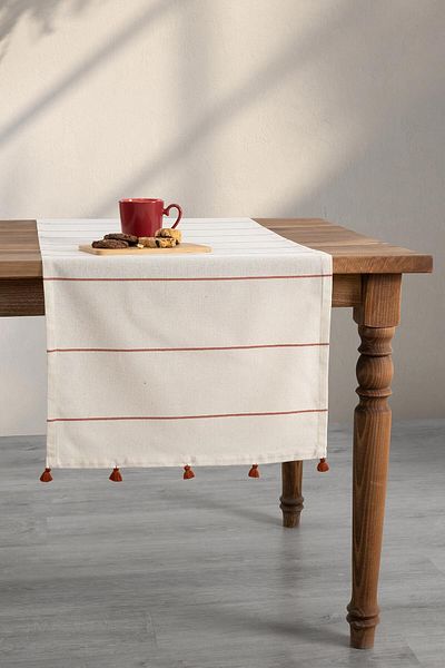 Denizli Concept Ριγέ Πλακάκι Χρώμα Φούντα Runner - 50x150 cm - Επιτραπέζιο Runner Μοντέλο