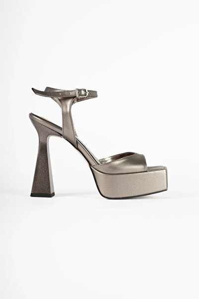 Tylon Metalik Platform Kadeh Topuklu Ayakkabı 13 Cm Antrasit