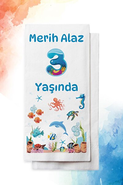 nna tasarım - 50 Adet Kişiye Özel Isim Baskılı Okyanus Doğum Günü Peçetesi(P1...