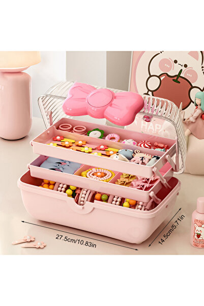 Choice منظم دبابيس الشعر متعدد الطبقات باللون الوردي، حافظة مجوهرات لطيفة للف...