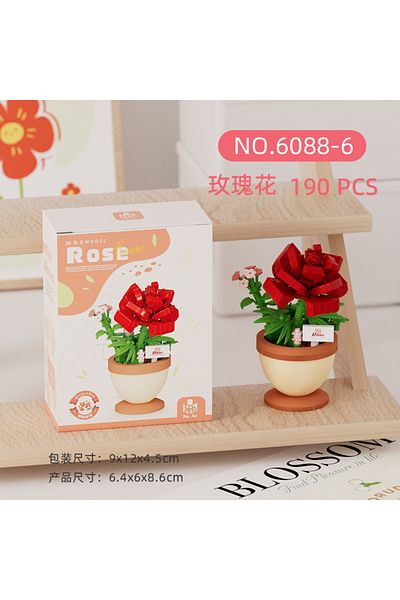 Choice No Box 6088-6 2024 New Original Rose Flower Gift Box Tulip Lotus Building Blocks Flower Model Tiny P