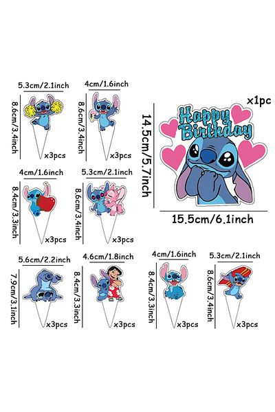Choice 25pcs Cake Topper 25pcs Lilo & Stitch Blue Glitter Cake Toppers Kids Favor Party Cake Topper Cupcake