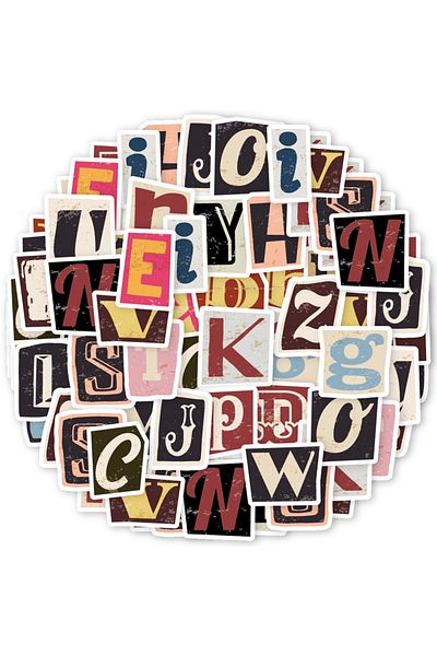 Choice 52pcs Vintage Letter Pattern Stickers for Laptops, Phone Cases, Water Bottles, Suitcases, Childre...