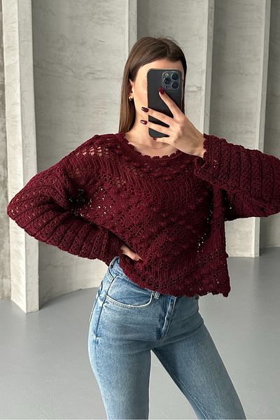 macharel jeans Women's Embossed Patterned Openwork Seasonal Knitwear Sweater