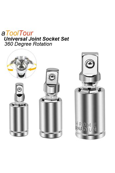 atooltour Universal Joint Swivel Socket Adapter Square U-Joint Drive Converter 1/4 3/8 1/2 Head Chrome Vana...