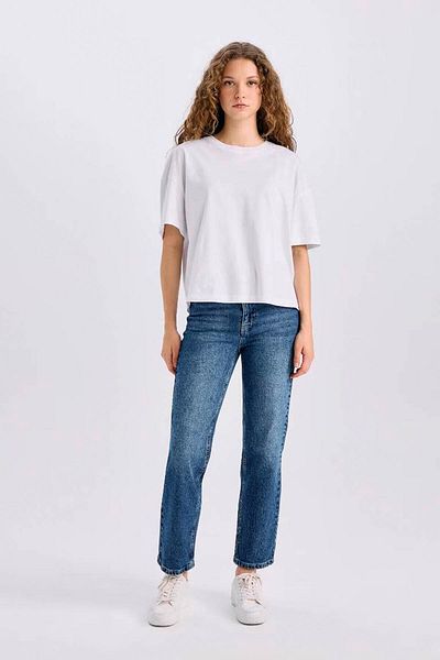 DeFacto High Waist Ankle Length Comfort Jeans - Wash Pants D8154Ax24Wn