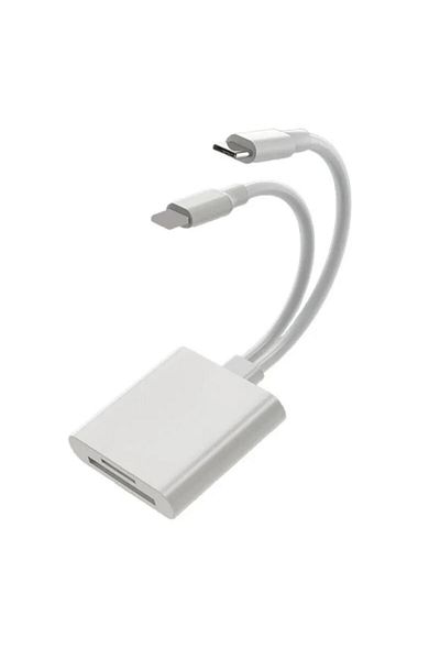 Choice قارئ بطاقات OTG 2 في 1 2 في 1 من النوع C Lightning إلى محول بطاقة ذاكرة SD Tf لأجهزة الكمبيوتر المحمولة وأجهزة iPhone