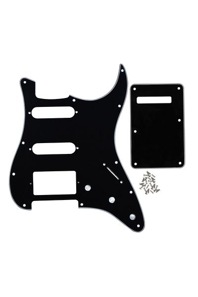 FLEOR Black 3ply Set Of 11 Holes Ssh St Electric Guitar Pickguard Hss Scratch Plate & Back Plate & S