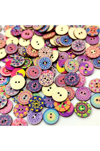 Choice 100Pcs Multicolor Retro Pattern Wooden Buttons For Handwork Sewing Scrapbook DIY Crafts Clothing ...