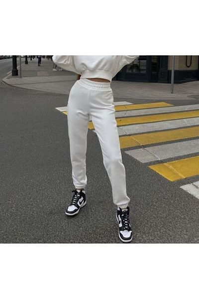 FUNSTYLE Γυναικεία λευκή χειμερινή φούτερ Jogger Mold Rubber Leg