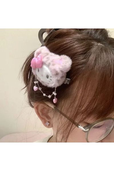 Choice 2 Sanrio Hello Kitty Cinnamoroll Leopard Print Stuffed Hairclip Cartoon Cute Girl Bangs Clip Sweet .