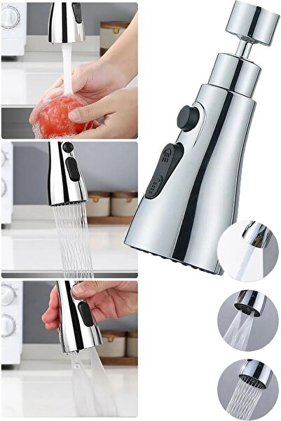 mywarehouse 3 Fonksiyonlu Metalik Musluk Başlığı Modlu Paslanmaz Metalik Musl...