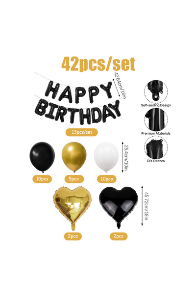 Choice Other 42pcs 42pcs black and gold birthday letter balloon set, love hea...