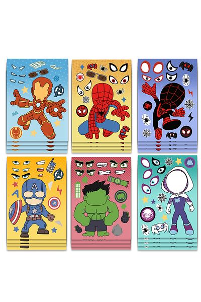 Choice 32 Sheets 32sheets Children Diy Puzzle Sticker Spiderman/iron Man Face Funny Anime Assemble Stickers