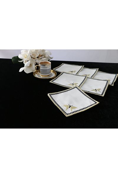 PLT Design Set of 6 Dragonfly Patterned Linen Linen Coffee Side Cocktail Presentation Napkins