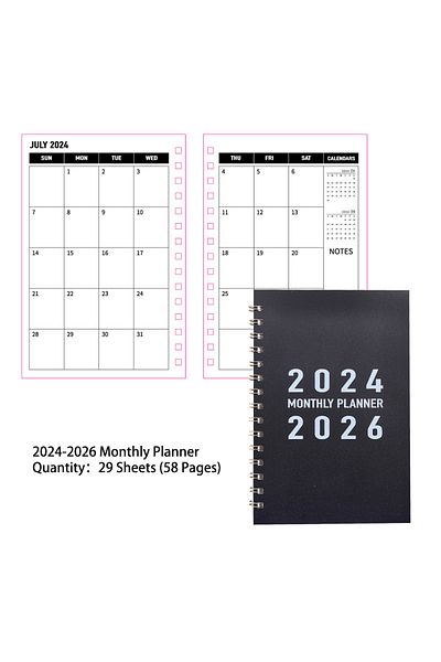 Choice Monthly Planner 29 Sheets 2024-2026 Monthly Planner Black Pvc Waterproof Cover Monthly Calendar Note