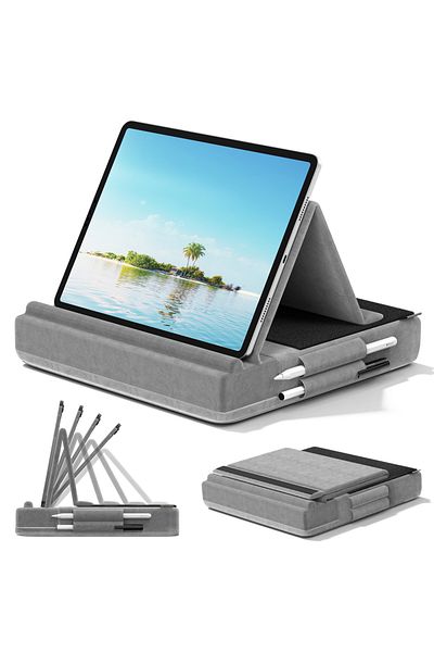 Choice Gray Kdd Upgraded Tablet Pillow Stand Multi-angle Viewing Ipad Holder For Lap Bed And Desk Foldable