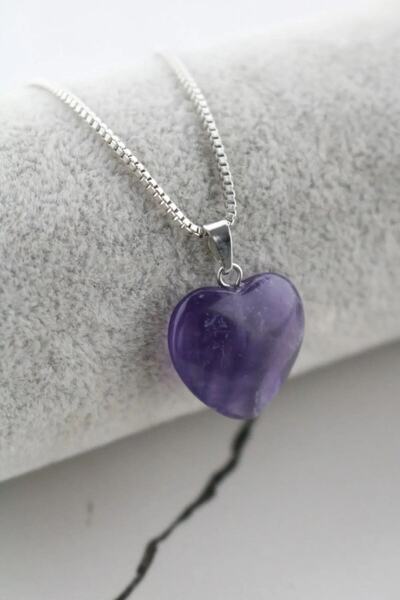 LADIN DOGALTAŞ Pink Quartz Natural Stone Chain Heart Necklace