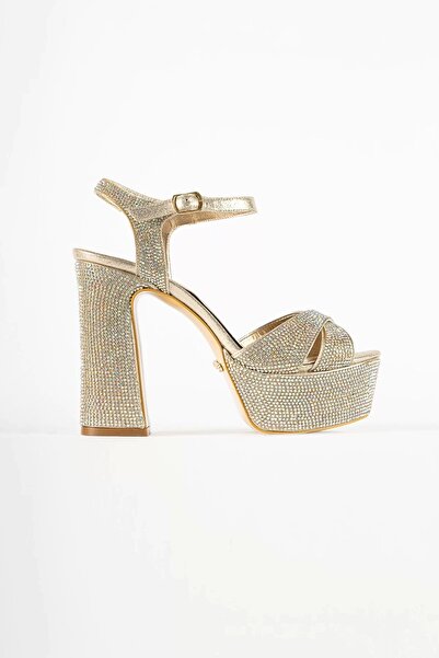 Jarven Shine Platform Kalın Topuklu Ayakkabı 13 Cm Dore