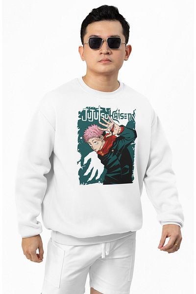 Fuddy Moda Υπερμεγέθη φούτερ Jujutsu Kaisen Written Hoodless, Unisex Itadori Anime Crew Neck Sweat