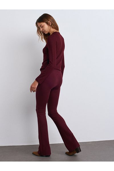 Dilvin 71821 Stretch High Waist Leggings-Burgundy