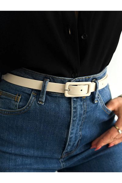 Descoin Women's Trouser Belt with Rectangular Plated Buckle, Coat Belt, Dress Belt, Shirt Belt