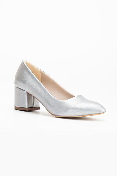 Dilimler Ayakkabı Pantofi cu toc mic pentru femei din material argintiu - toc gros