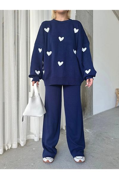 SGN Heart Sweater Trousers Double Knitwear Set