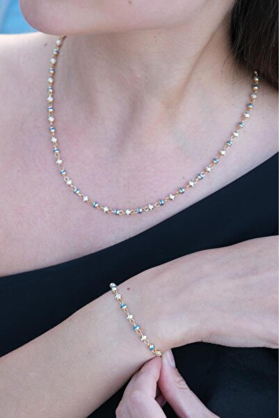 Tufanlar Kuyumculuk Altın Mavi Boncuklu Set