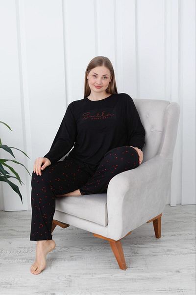 Temporium Women's Milan Fabric Large Size Curve Printed Patterned 1St Quality Bamboo Long Sleeve Pajamas Set