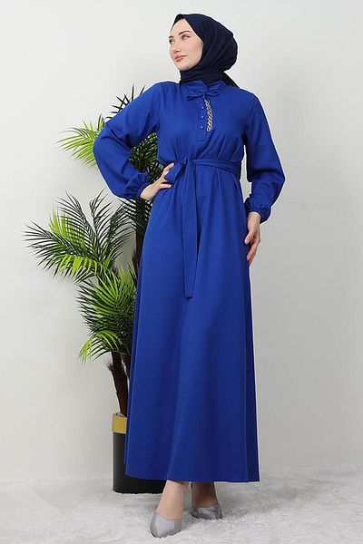 GİZ AGİYİM Saks Colorful Chain Button Dress