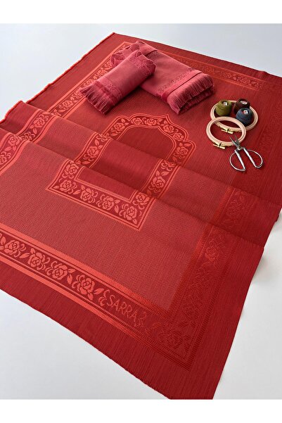 sarra Темний килимок для молитви, набір з 3 штук - з бахромою, цегляний