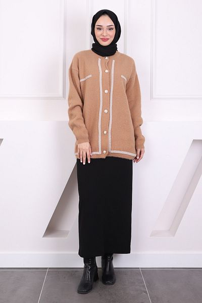 İmajButik Ζακέτα πλεκτή Angora με κουμπιά μπισκότου