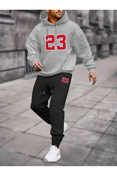 LAND MODA Унисекс черен анцуг с качулка