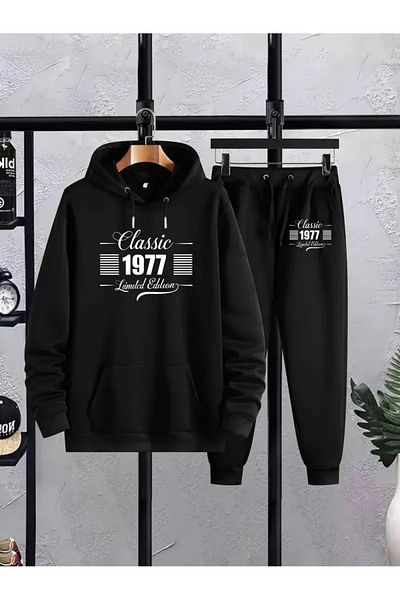 LAND MODA Σετ αθλητική φόρμα Unisex μαύρη με κουκούλα