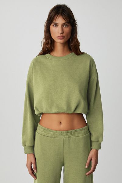 GRIMELANGE Dewanna Women's Long Sleeve Crop Green Tracksuit Set