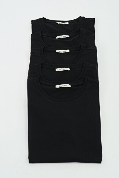 Polo State Ανδρικό μπλουζάκι Crew Neck Regular Fit Πακέτο 5 μαύρο