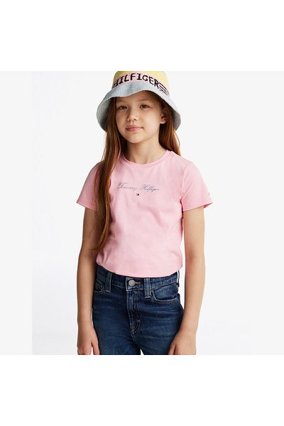 Tommy Hilfiger Tommy Script Slim Çocuk Pembe T-shirt