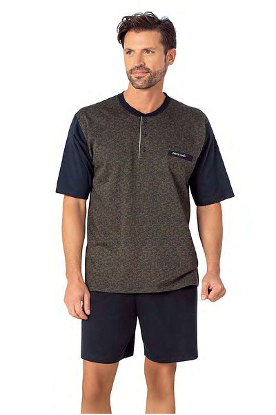 Pierre Cardin 6088 Ανδρικό κοντομάνικο 3 τμχ Σετ Πιτζάμες Ζακάρ-Χακί