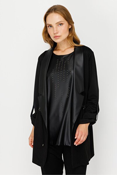 Moda İlgi Modailgi Beli Büzgülü Örme İkili Tunik Siyah